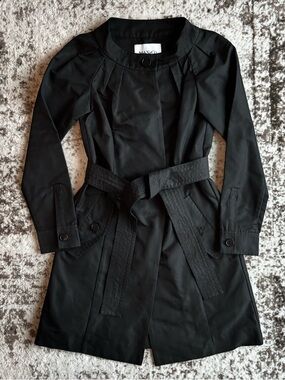 MAX & Co Black Trench Coat with Pleated Collar